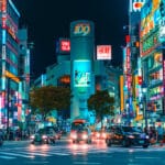 Le quartier de Shibuya de nuit à Tokyo
